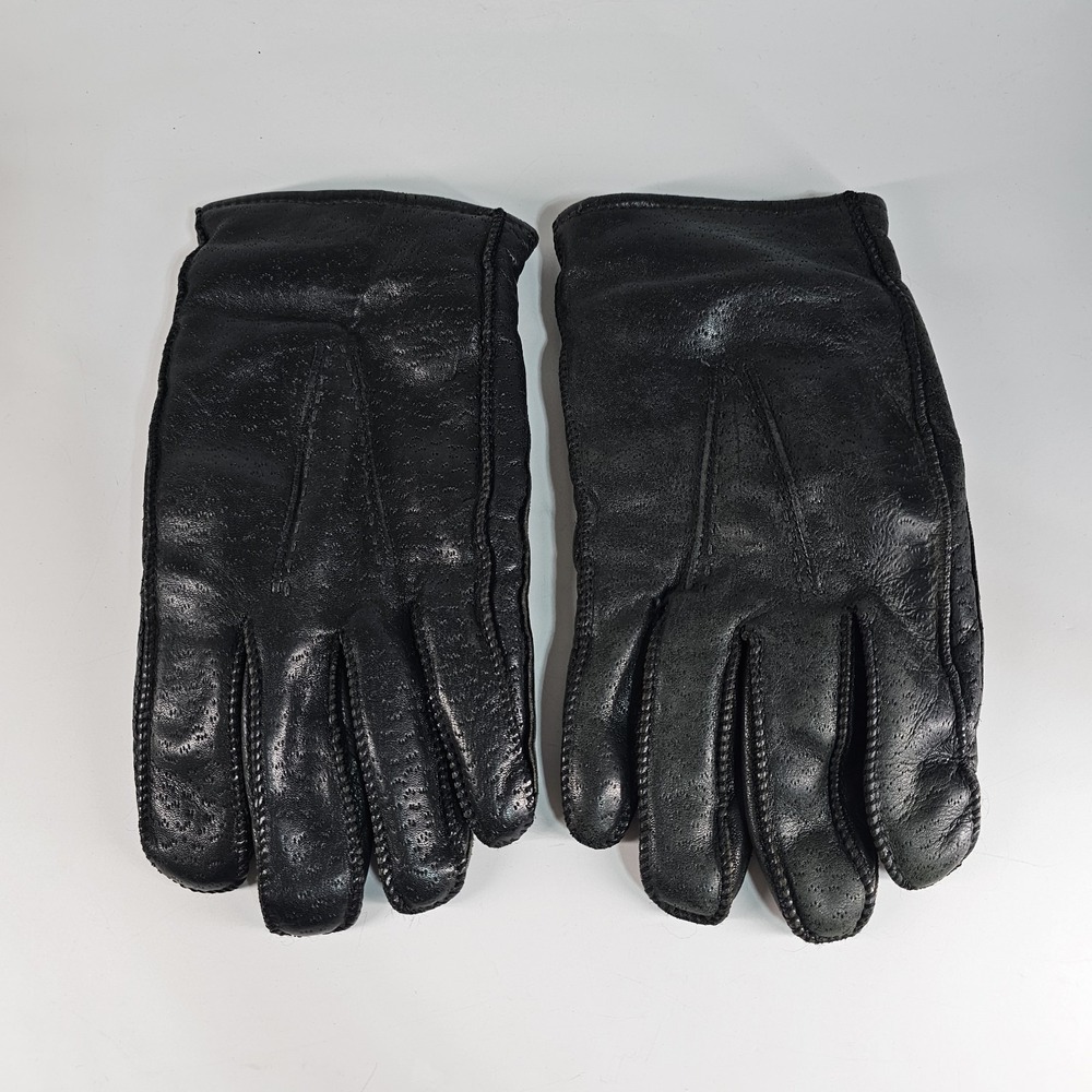 Vtg Peccary Skin Faux Fur Lined Gloves Mens 8.5 Medium Textured Black Leather